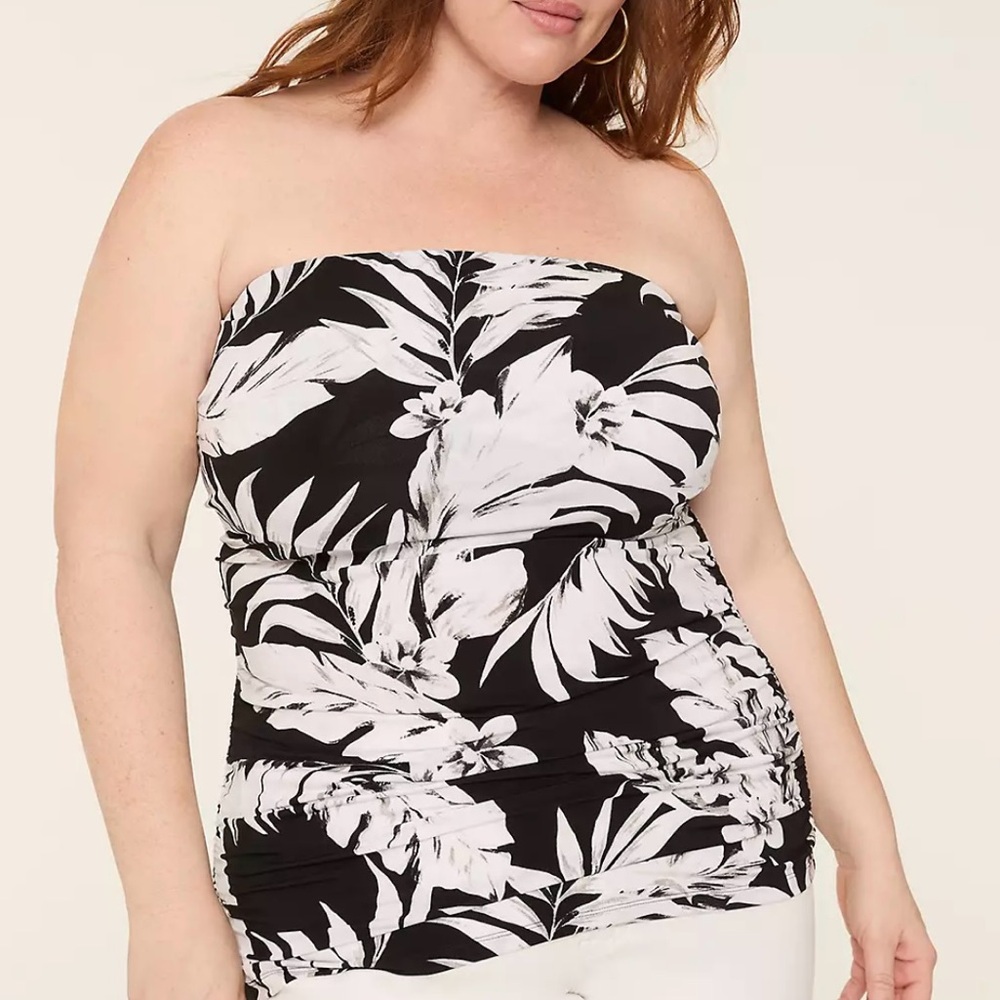 Black and White Floral Strapless Top